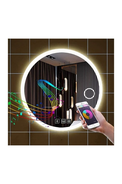 GLOBAL LED MIRROR 90 cm Bluetoothlu Makyaj Aynalı Buğu Yapmayan Ledli Yuvarlak Banyo Aynası ürün görseli 1