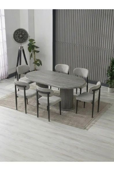 AURA BOHEM MASA TAKIMI 90X180 MDF MASA VE 6 ADET POLO SANDALYE ürün görseli 1
