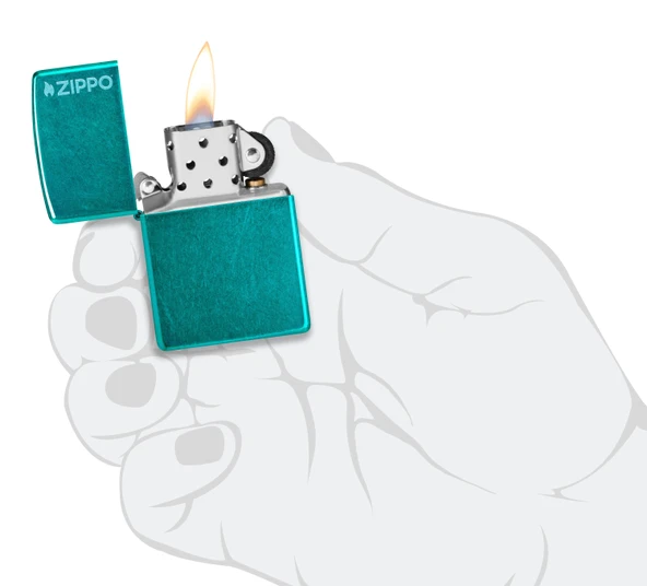 Zippo Candy Teal Matte Logo Dizayn Çakmak - Resim 4
