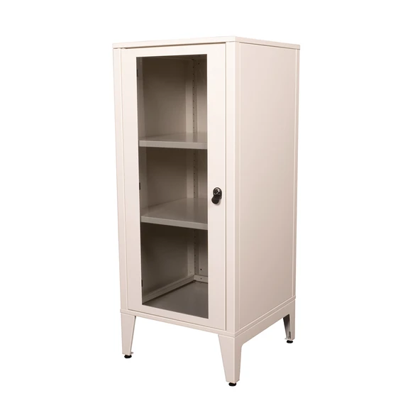 Alfafonet Ziglat Serisi Kilitli Metal Home Office Dolabı Cam Kapaklı Mat Beyaz 450x1050x450 mm ürün görseli 1