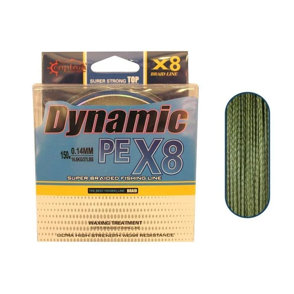 Captain Dynamic Soft PE 8 Örgü Spin İp Misina 150mt Yeşil ürün görseli 1