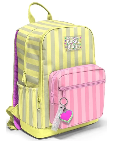 Coral High Pembe Sarı Çizgi Desenli Okul Sırt Çantası 33223 ürün görseli 1