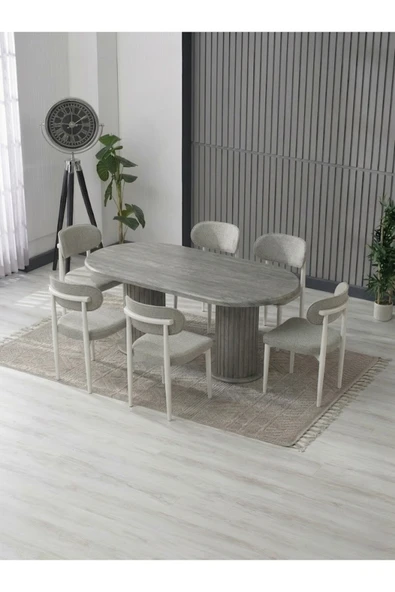 AURA BOHEM MASA TAKIMI 90X180 MDF MASA VE 6 ADET POLO SANDALYE ürün görseli 1