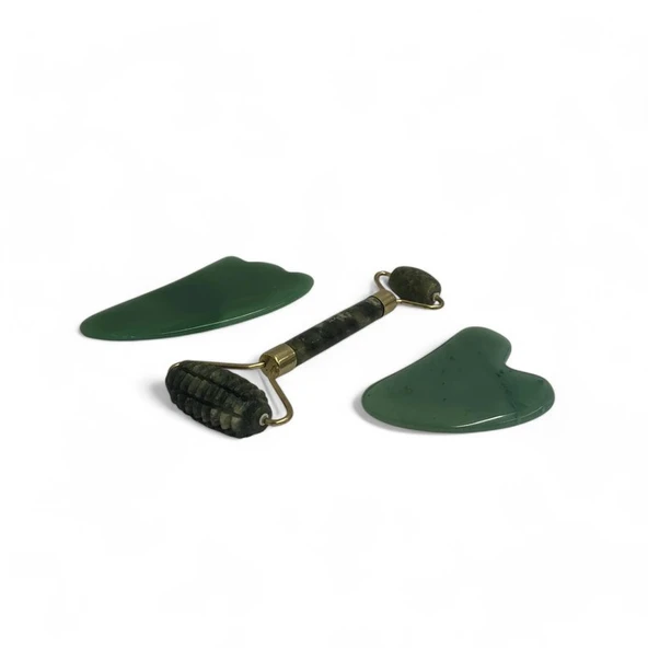 Yeşim Tırtıklı Roller ve Yeşim Gua Sha Masaj Taşı Premium Set ürün görseli 1