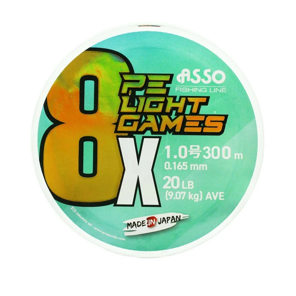 Asso 8X Light Games PE 8 Örgü Spin İp Misina 300mt Fluo Green ürün görseli 1