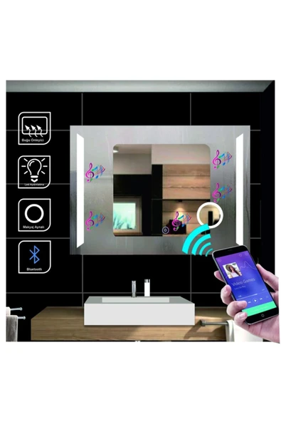 GLOBAL LED MIRROR 80x100 Cm Bluetoothlu Makyaj Aynalı Dokunmatik Tuşlu Buğulanmayan Ledli Ayna Banyo Aynası ürün görseli 1