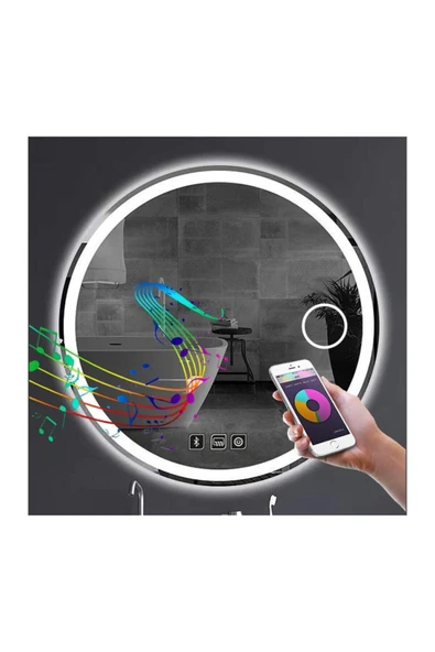 GLOBAL LED MIRROR 85 Cm Bluetoothlu Makyaj Aynalı Buğu Yapmayan Ledli Yuvarlak Banyo Aynası ürün görseli 1