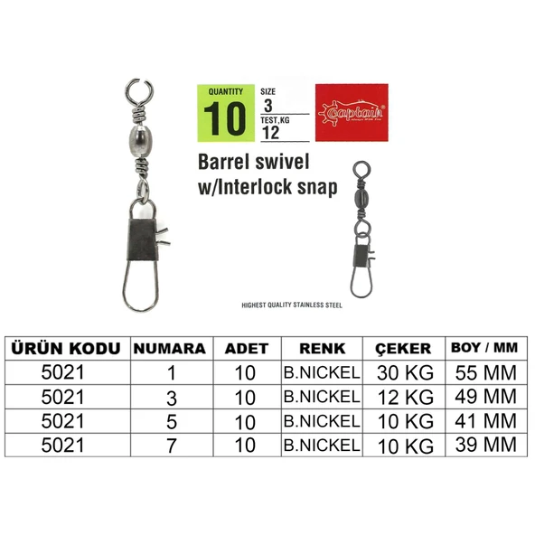 Captain 5021 Kilitli Klips 10lu Paket Black Nikel ürün görseli 1