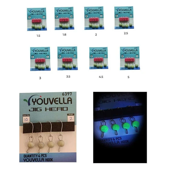 Youvella 6397 Mafsallı LRF Jig Head Glow Head 4lü Paket ürün görseli 1