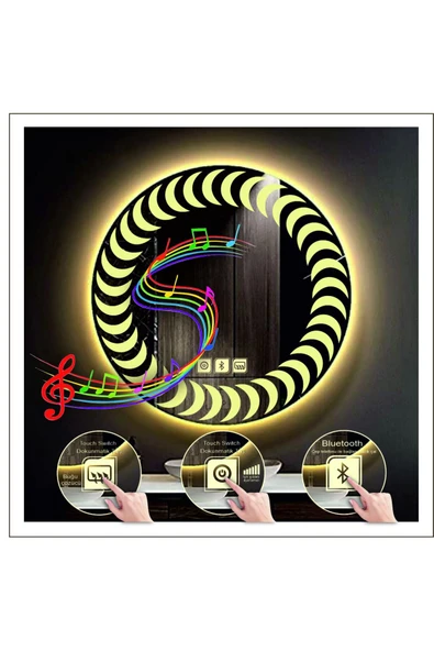GLOBAL LED MIRROR 90 Cm Günışığı Ledli Tasarım Kumlamalı Dokunmatik Bluetoothlu Buğu Önleyicili Makyaj Banyo Aynası ürün görseli 1