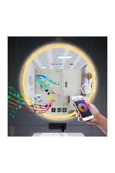 GLOBAL LED MIRROR 85 Cm Bluetoothlu Makyaj Aynalı Buğu Yapmayan Ledli Yuvarlak Banyo Aynası ürün görseli 1