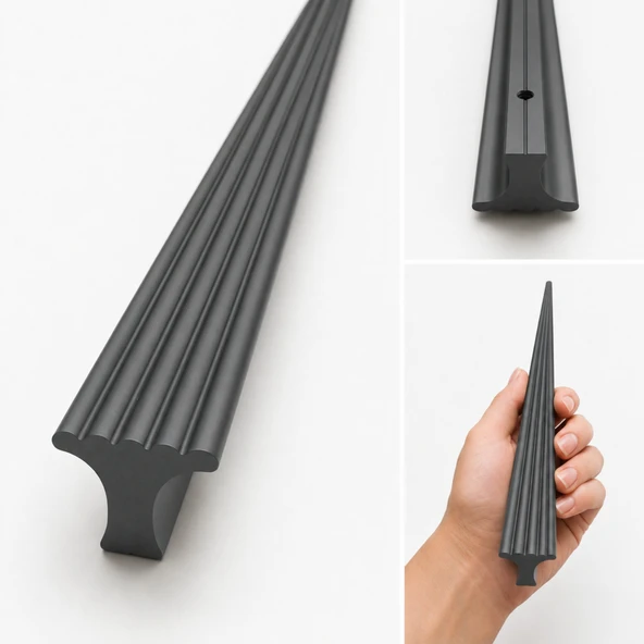Özen (1 Adet) Süper Antrasit 1184 mm Çizgili Metal Modern Mobilya Dolap Çekmece Çizgili Dolap Kulpu ürün görseli 1
