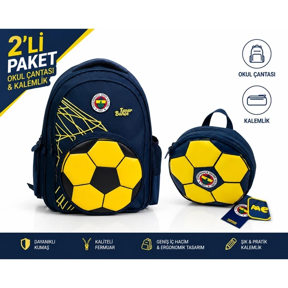 Fenerbahçe Lisanslı 3D Suni Deri Detaylı Okul Çantası 26784+ Kalemlik 26787 ürün görseli 1