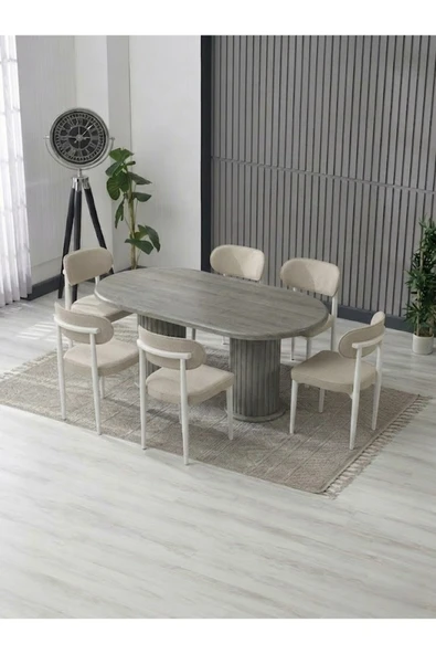 AURA BOHEM MASA TAKIMI 90X180 MDF MASA VE 6 ADET POLO SANDALYE ürün görseli 1