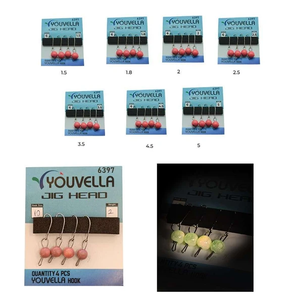 Youvella 6397 Mafsallı LRF Jig Head Pink Glow Head 4lü Paket ürün görseli 1