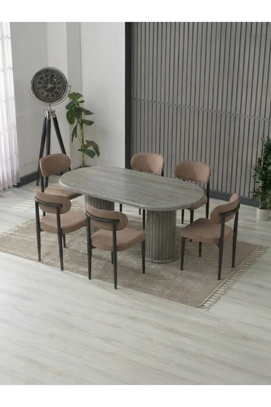 AURA BOHEM MASA TAKIMI 90X180 MDF MASA VE 6 ADET POLO SANDALYE ürün görseli 1