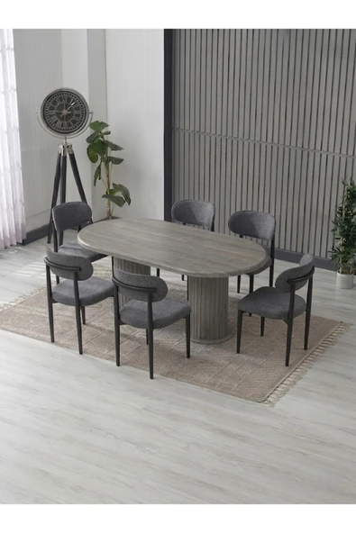 AURA BOHEM MASA TAKIMI 90X180 MDF MASA VE 6 ADET POLO SANDALYE ürün görseli 1