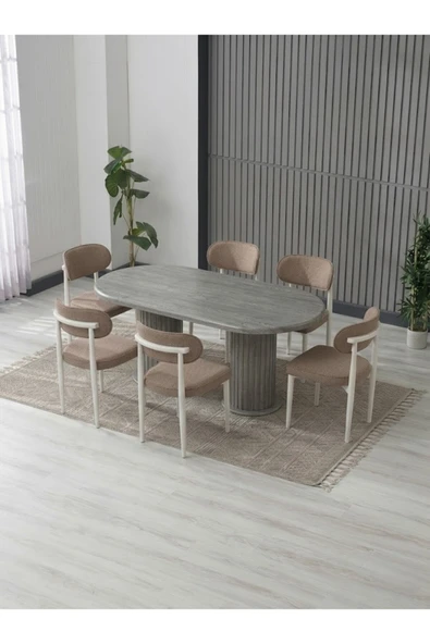AURA BOHEM MASA TAKIMI 90X180 MDF MASA VE 6 ADET POLO SANDALYE ürün görseli 1