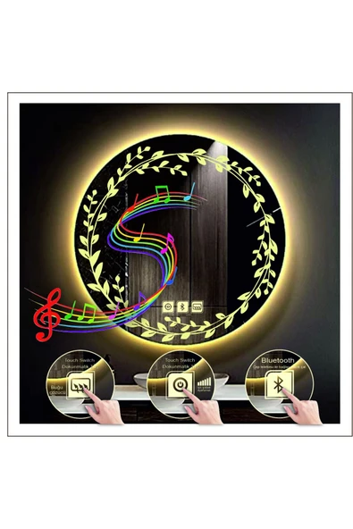 GLOBAL LED MIRROR 90 Cm Günışığı Ledli Tasarım Kumlamalı Dokunmatik Bluetoothlu Buğu Önleyicili Makyaj Banyo Aynası ürün görseli 1