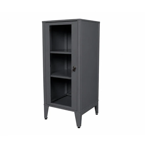 Alfafonet Ziglat Serisi Kilitli Metal Home Office Dolabı Cam Kapaklı Antrasit Gri 450x1050x450 mm ürün görseli 1