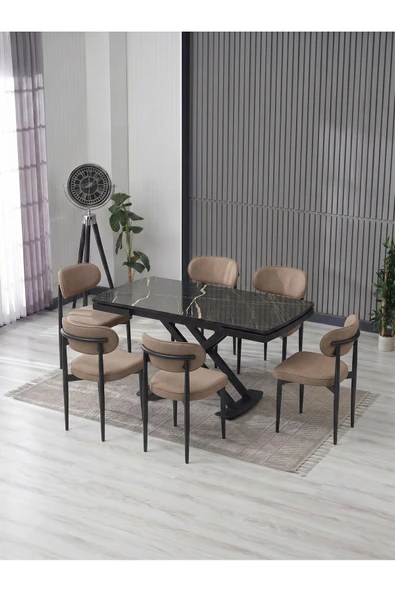 VENOXA 80X120 MDF MASA / 6 POLO SANDALYELİ MASA TAKIMI ürün görseli 1