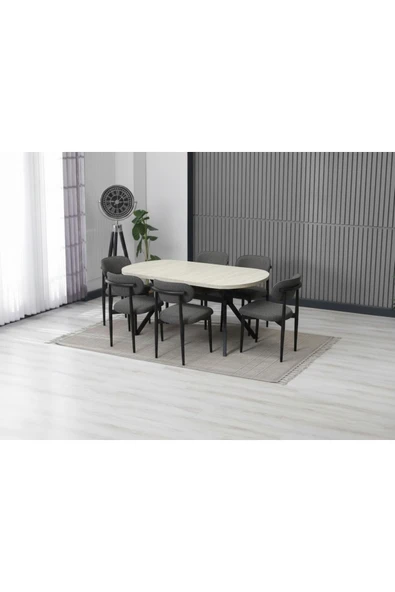 LUNA ARYA YEMEK MASASI TAKIMI / 6 KİŞİLİK MDF MASA & POLO SANDALYE TAKIMI ürün görseli 1