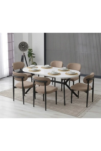 LUNA ARYA YEMEK MASASI TAKIMI / 6 KİŞİLİK MDF MASA & POLO SANDALYE TAKIMI ürün görseli 1