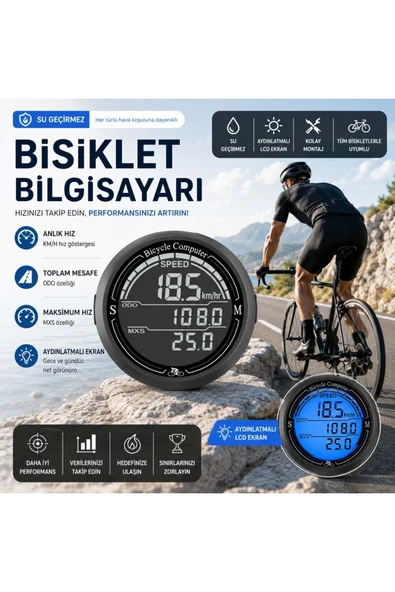 Bisiklet Hız ve Mesafe Ölçer – Su Geçirmez LCD Ekranlı Kablolu KM Bilgisayarı ürün görseli 1