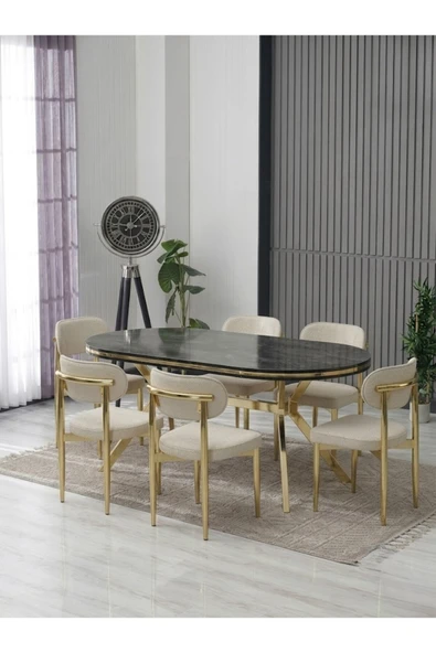 LUNA ARYA LAK PANEL YEMEK MASASI TAKIMI / 6 KİŞİLİK MDF MASA & POLO SANDALYE TAKIMI ürün görseli 1