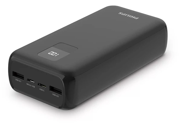 Philips DLP1930CB/00 30.000 mAh, 2x USB-A, 1x Micro USB, 1x USB-C Hızlı Şarj Powerbank, Siyah ürün görseli 1