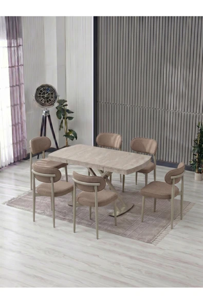VENOXA 80X120 MDF MASA / 6 POLO SANDALYELİ MASA TAKIMI ürün görseli 1