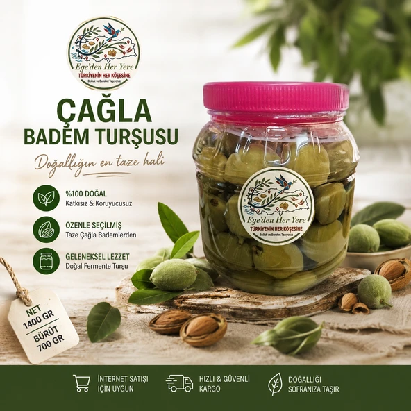 Çağla Badem Turşusu Gurme Serisi Geleneksel Ev Yapımı (Net:1400 gr Brüt 850 gr) ürün görseli 1