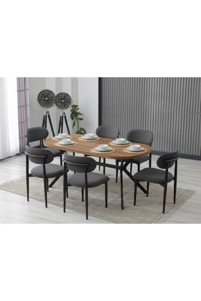 LUNA ARYA YEMEK MASASI TAKIMI / 6 KİŞİLİK MDF MASA & POLO SANDALYE TAKIMI ürün görseli 1