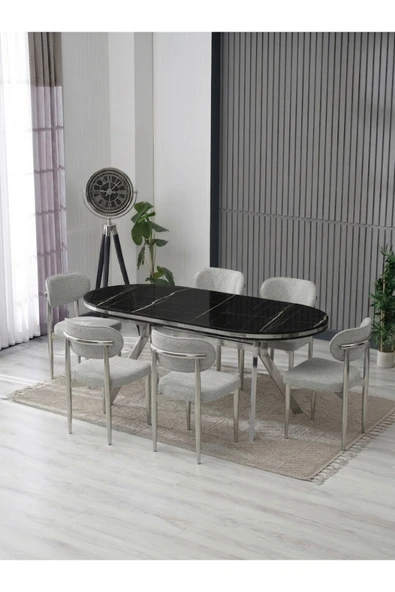 LUNA ARYA LAK PANEL YEMEK MASASI TAKIMI / 6 KİŞİLİK MDF MASA & POLO SANDALYE TAKIMI ürün görseli 1