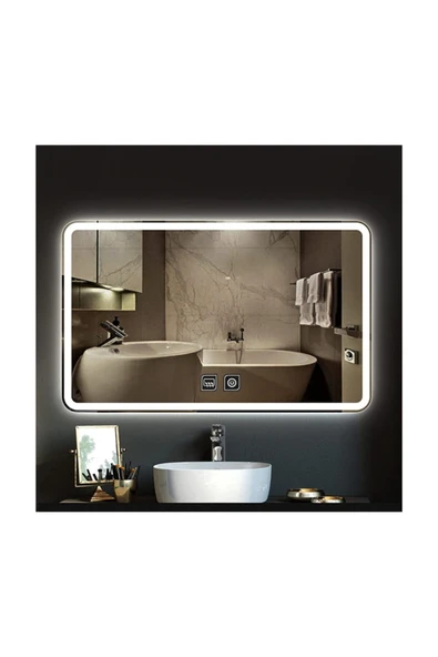 GLOBAL LED MIRROR 40x55 Cm Dokunmatik Tuşlu Buğu Çözücü Ledli Banyo Aynası Dekoratif Ayna ürün görseli 1