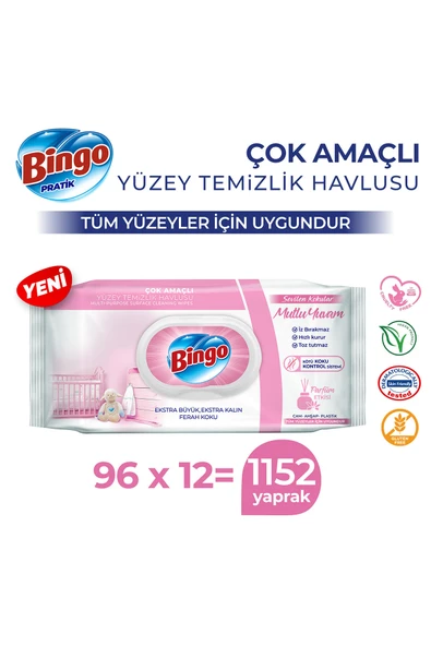 Bingo Yüzey Temizleme Havlusu Sevilen Kokular Mutlu Yuvam 12Lİ PAKET ürün görseli 1