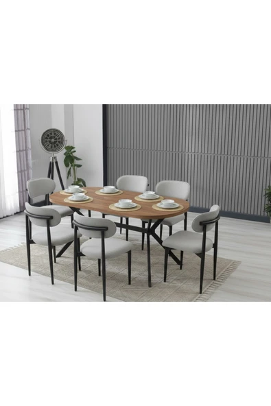 LUNA ARYA YEMEK MASASI TAKIMI / 6 KİŞİLİK MDF MASA & POLO SANDALYE TAKIMI ürün görseli 1