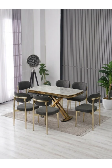 VENOXA 80X120 MDF MASA / 6 POLO SANDALYELİ MASA TAKIMI ürün görseli 1