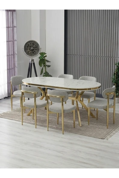 LUNA ARYA LAK PANEL YEMEK MASASI TAKIMI / 6 KİŞİLİK MDF MASA & POLO SANDALYE TAKIMI ürün görseli 1