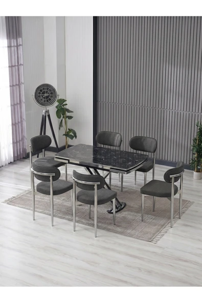 VENOXA 80X120 MDF MASA / 6 POLO SANDALYELİ MASA TAKIMI ürün görseli 1