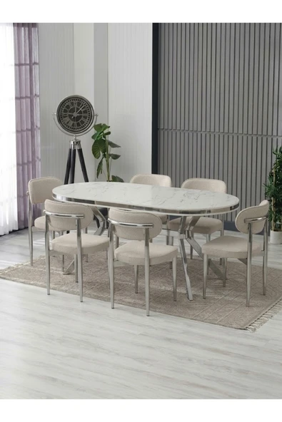 LUNA ARYA LAK PANEL YEMEK MASASI TAKIMI / 6 KİŞİLİK MDF MASA & POLO SANDALYE TAKIMI ürün görseli 1
