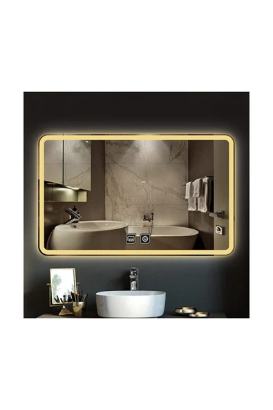 GLOBAL LED MIRROR 40x55 cm Dokunmatik Tuşlu Buğu Çözücü Ledli Banyo Aynası Dekoratif Ayna ürün görseli 1