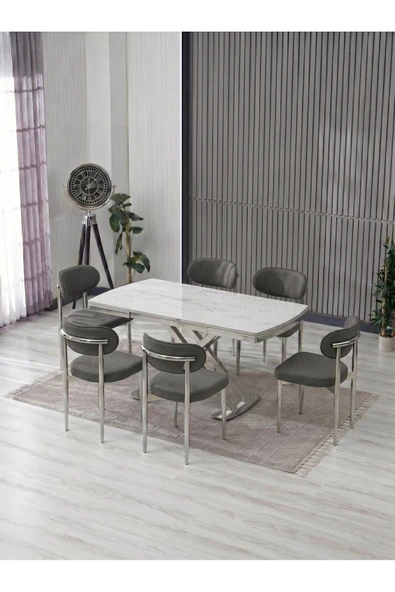 VENOXA 80X120 MDF MASA / 6 POLO SANDALYELİ MASA TAKIMI ürün görseli 1