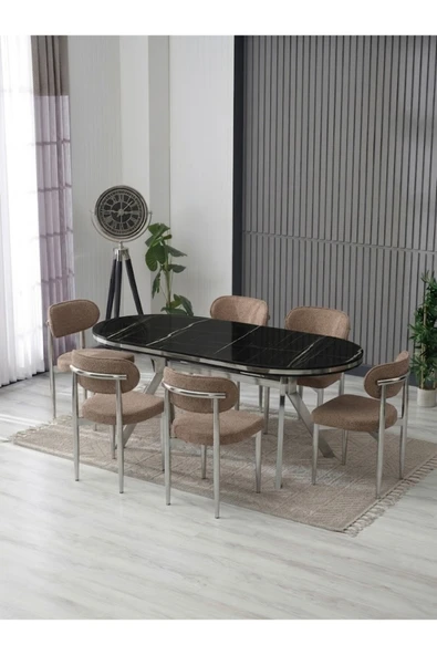LUNA ARYA LAK PANEL YEMEK MASASI TAKIMI / 6 KİŞİLİK MDF MASA & POLO SANDALYE TAKIMI ürün görseli 1