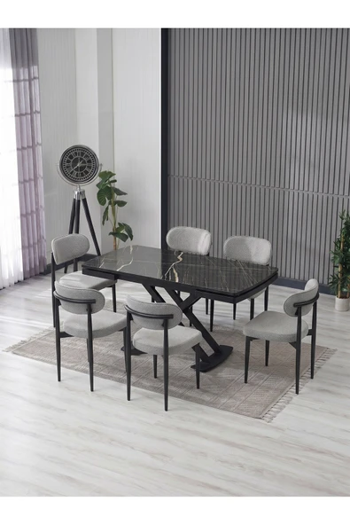 VENOXA 80X120 MDF MASA / 6 POLO SANDALYELİ MASA TAKIMI ürün görseli 1