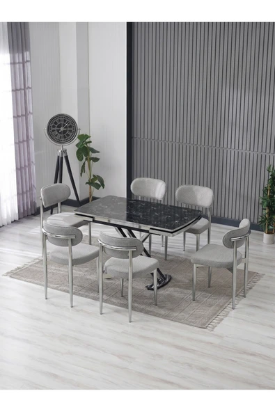 VENOXA 80X120 MDF MASA / 6 POLO SANDALYELİ MASA TAKIMI ürün görseli 1