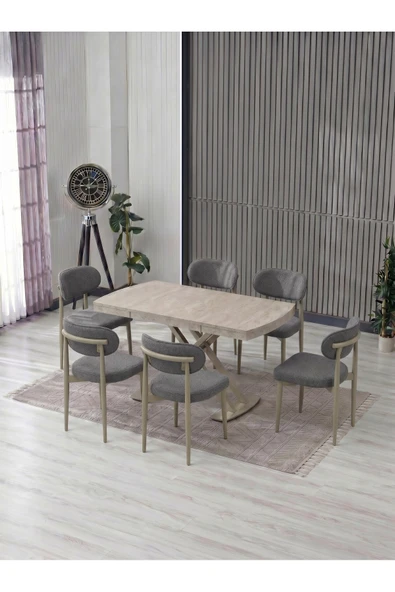 VENOXA 80X120 MDF MASA / 6 POLO SANDALYELİ MASA TAKIMI ürün görseli 1