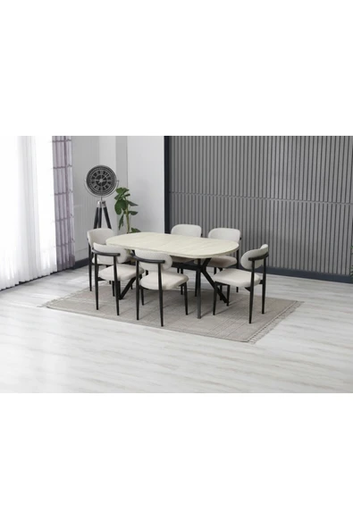 LUNA ARYA YEMEK MASASI TAKIMI / 6 KİŞİLİK MDF MASA & POLO SANDALYE TAKIMI ürün görseli 1