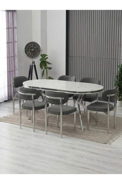 LUNA ARYA LAK PANEL YEMEK MASASI TAKIMI / 6 KİŞİLİK MDF MASA & POLO SANDALYE TAKIMI ürün görseli 1