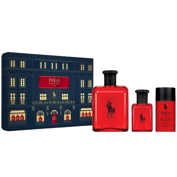 Ralph Lauren Polo Red EDT 125 ml + EDT 40 ml + 75 gr Deostick Erkek Parfüm Seti ürün görseli 1